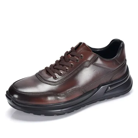 Men Casual Leather Shoes Breathable First Layer Cowhide Sneakers Height Increasing Anti-Slip Thick Sole Lace-up Fashion Shoes