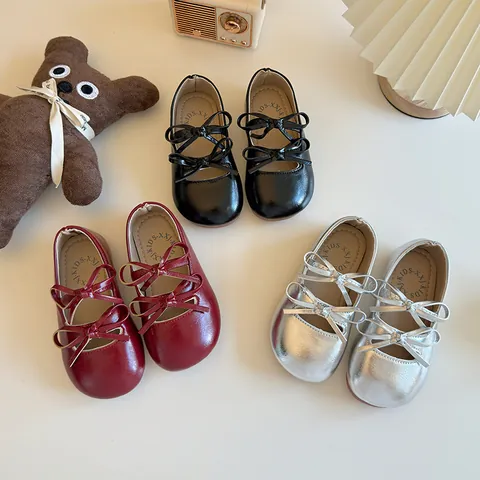 Mädchen Prinzessin Ballerinas Mit Schleife Weiche Sohle PU Leder Schlupfschuhe Für Hochzeit Party Schule Frühling Herbst Koreanischer Stil
