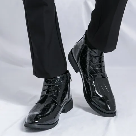 Bottes Martin Rétro de Style Britannique pour Hommes Motif Crocodile Bottes Décontractées en Similicuir à Tige Haute