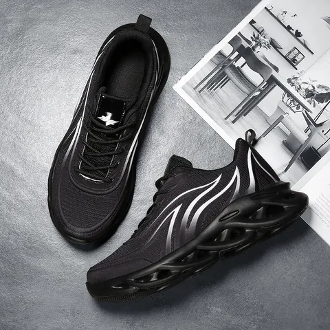 Men's Mesh Breathable Sneakers Casual Running Sports Shoes Hollow Thick Sole Flame Pattern Lightweight Athletic Footwear