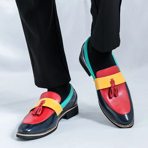 Mocassins Homme Faits Main Patchwork avec Glands Cuir PU Artificiel Chaussures Affaires Décontracté Mariage Fête Mode