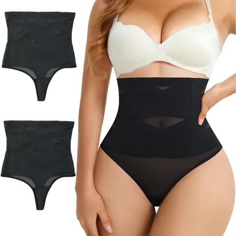 Women High Waist Shapewear Thong Cross Tummy Control Panty Breathable Mesh Body Shaper Slimming Underwear Shapewear Bottom