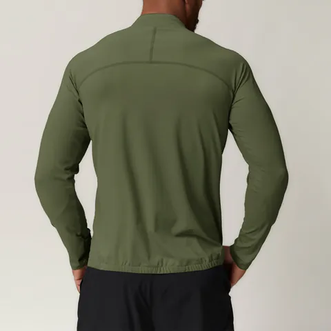 Heren Opstaande Kraag Sport Fitness Jas Hoge Elasticiteit Polyester Bedrukt Volledige Rits Top Voor Outdoor Workout Gym