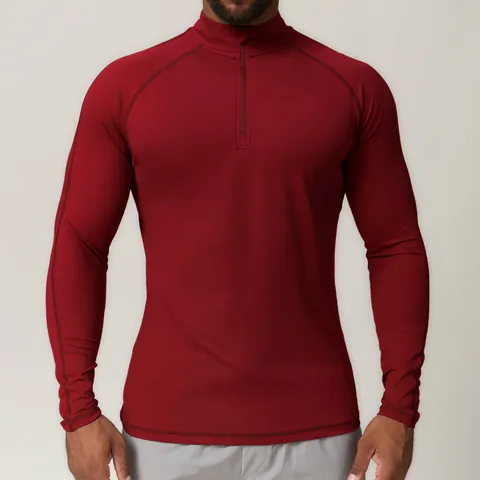 Men's 1/4 Zip Stand Collar Long Sleeve T-Shirt Slim Fit Quick Dry Polyester Spandex Sports Top For Running Gym Casual