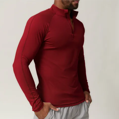 Men's 1/4 Zip Stand Collar Long Sleeve T-Shirt Slim Fit Quick Dry Polyester Spandex Sports Top For Running Gym Casual