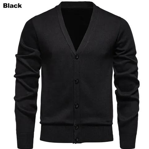Men's V-Neck Casual Cardigan Sweater Ribbed Hem Solid Color Long Sleeve Knitted Jacket For Autumn Winter Adult Office