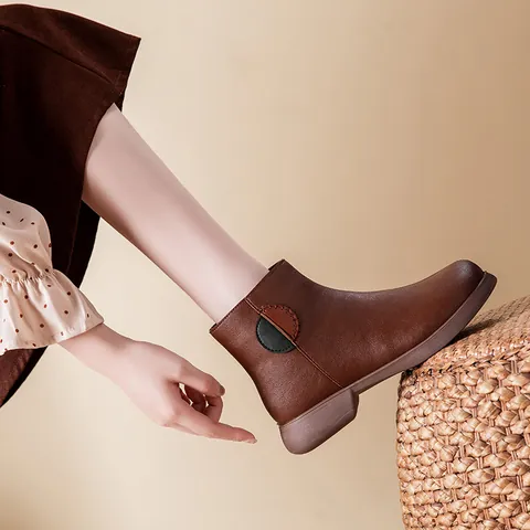 Women Winter Ankle Boots Warm Fleece Lined Side Zipper Microfiber Leather Anti-slip Mother Shoes Outdoor Casual Boots