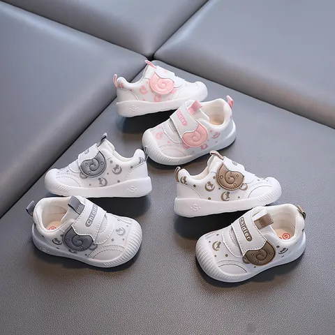 Breathable Mesh Baby Toddler Shoes Soft Anti Slip Sole First Walking Shoes With Velcro Closure Cartoon Pattern Sneakers