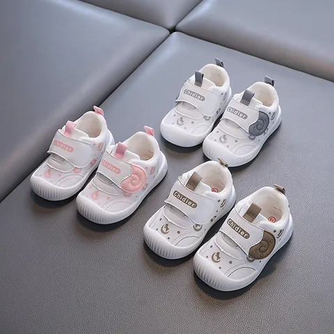 Breathable Mesh Baby Toddler Shoes Soft Anti Slip Sole First Walking Shoes With Velcro Closure Cartoon Pattern Sneakers