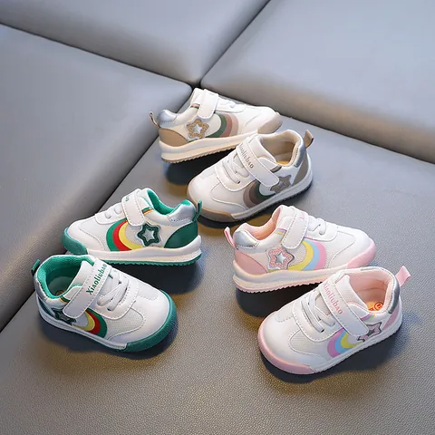 Toddler Walking Shoes For 1-2 Year Old Baby Boys Girls Breathable Mesh Soft Sole Anti-Slip Sport Sneakers Rainbow Star Design