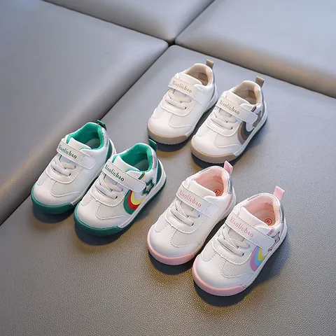 Toddler Walking Shoes For 1-2 Year Old Baby Boys Girls Breathable Mesh Soft Sole Anti-Slip Sport Sneakers Rainbow Star Design
