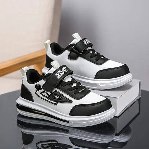 Zapatillas de Skate Casuales para Niños Cuero Sintético Transpirables Cierre de Velcro Resistentes al Desgaste Tenis de Moda