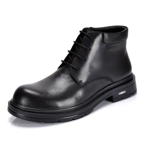 Men Genuine Leather Martin Boots Fleece Lined Warm Winter Business Casual Mid-Top British Style Lace-up Leather Boots For Men