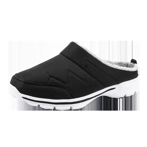 Women Winter Warm Canvas Slip On Slippers Plush Lined Flat Comfortable Cotton Shoes Casual Indoor Outdoor House Shoes For Cold Weather