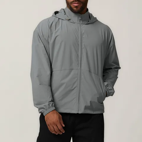 Men's Hooded Sun Protection Windbreaker Jacket Water Repellent Anti Wrinkle Full Zipper Outdoor Sports Casual Top