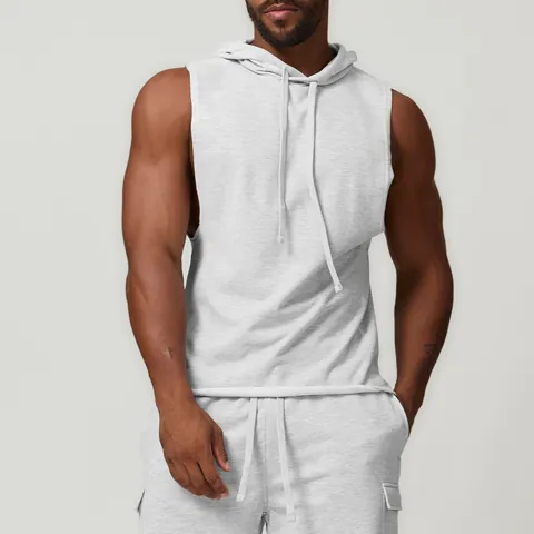 Men's Sleeveless Hooded Sweatshirt Cotton Blend Slim Muscle Tank Top Solid Color Gym Workout Training Vest Hoodie