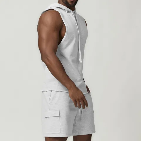 Men's Sleeveless Hooded Sweatshirt Cotton Blend Slim Muscle Tank Top Solid Color Gym Workout Training Vest Hoodie