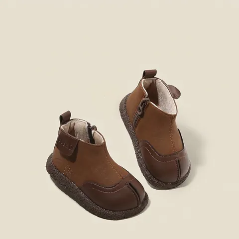 Stivaletti Primi Passi Neonato in Pelle Microfibra Con Cerniera Laterale Stivali Martin Antiscivolo Autunno Inverno Foderati Caldi Scarpe