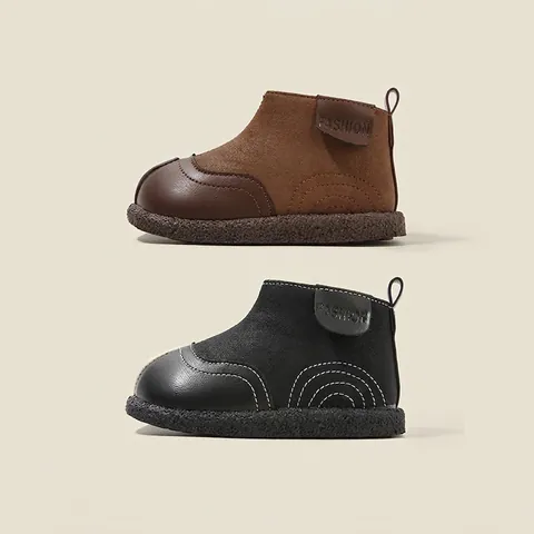 Stivaletti Primi Passi Neonato in Pelle Microfibra Con Cerniera Laterale Stivali Martin Antiscivolo Autunno Inverno Foderati Caldi Scarpe