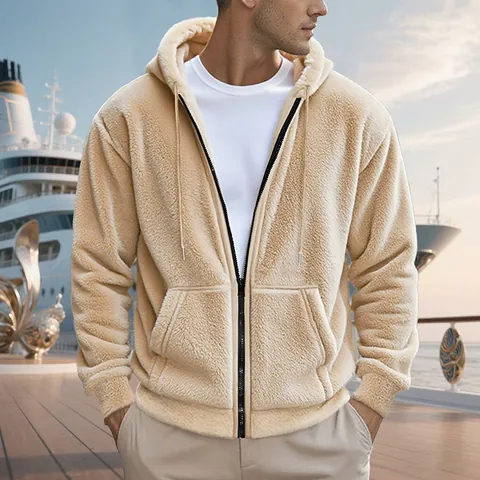 Herren Casual Sherpa-Fleece Kapuzenjacke Warm Kapuzen Reißverschluss Cardigan Oberbekleidung Mit Multi-Taschen Für Herbst Winter