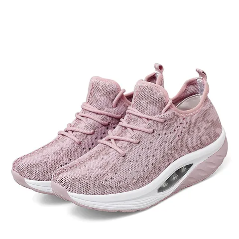 Women Flying Woven Rocker Shoes Mesh Breathable Air Cushion Thick Sole Walking Sneakers For Travel Casual Sport Outdoor Sneakers