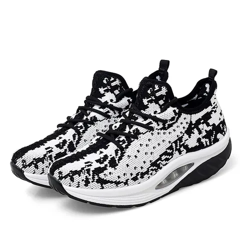 Women Flying Woven Rocker Shoes Mesh Breathable Air Cushion Thick Sole Walking Sneakers For Travel Casual Sport Outdoor Sneakers