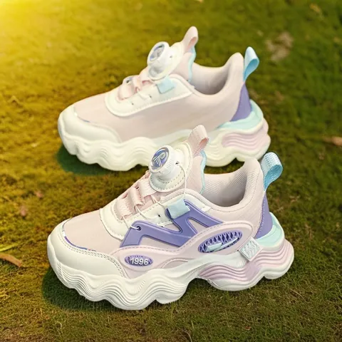 Chaussures de Course Sportives pour Enfants Garçons Filles Automne Nouveau Cuir Synthétique Respirant Boucle Rotative Sneakers Dad