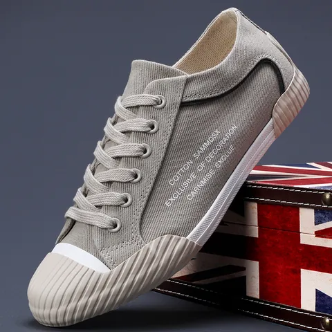 Men Casual Canvas Shoes Korean Style Fashion Low Top Board Shoes Breathable Striped Toe Cap Vulcanized Sneakers For Daily Wear