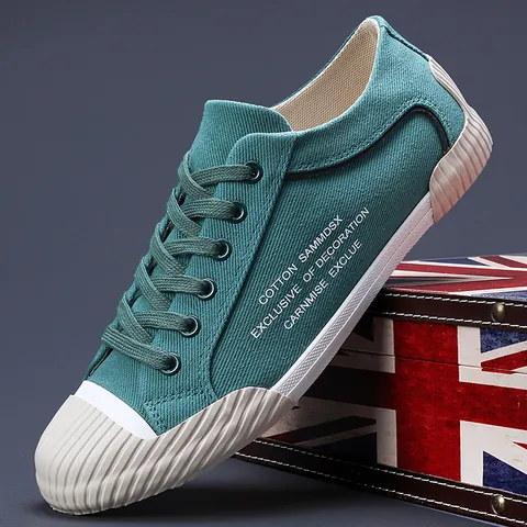 Men Casual Canvas Shoes Korean Style Fashion Low Top Board Shoes Breathable Striped Toe Cap Vulcanized Sneakers For Daily Wear