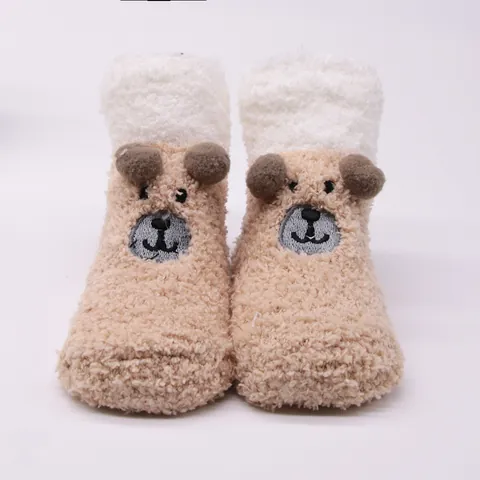 Cute Cartoon Plush Baby Floor Socks With Anti-slip Grips Animal Face Embroidery Soft Warm Winter Newborn Infant Socks