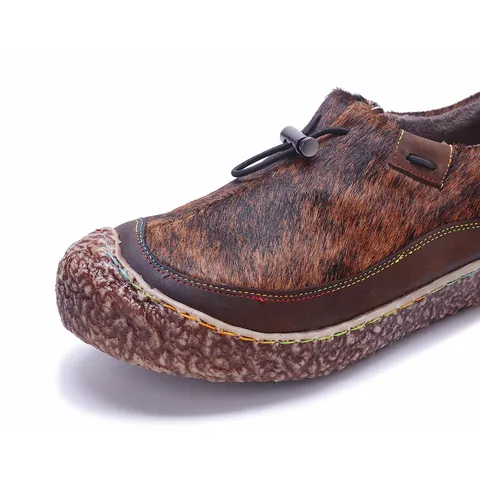 Dames Retro Casual Echt Leren Loafers Handgestikt Paardenhaar Patchwork Flats Comfortabele Slip On Schoenen
