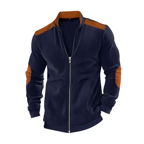 Herren Schwere Polyester Fleece Jacke Amerikanischer Freizeitstil Patchwork Design Farblock Reißverschluss Top Für Herbst Winter