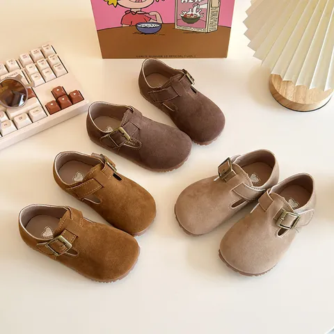 Toddler Boys Girls British Retro Birkenstock Style Loafers Artificial Leather Hook-And-Loop Soft Sole Anti-Slip Casual Shoes For Kids