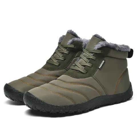 Men Outdoor Winter Snow Boots Warm Artificial Fur Lined Non-Slip Rubber Sole Synthetic Leather Lace Up Sports Casual Shoes
