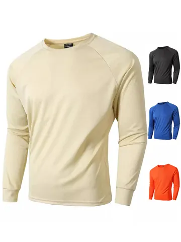 Men Casual Mesh T-Shirt Slim Fit Crew Neck Long Sleeve Top Breathable Polyester Workout Undershirt For Daily Leisure Sports