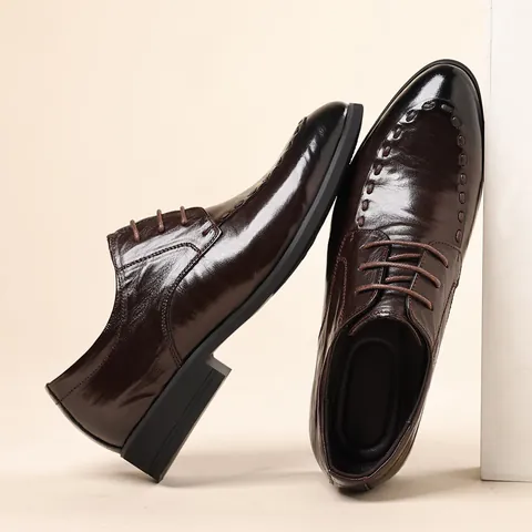 Scarpe da Uomo in Pelle di Pecora Business Casual Punta a Punta Stringate Suola in Gomma Morbida Calzature Formali Cucite