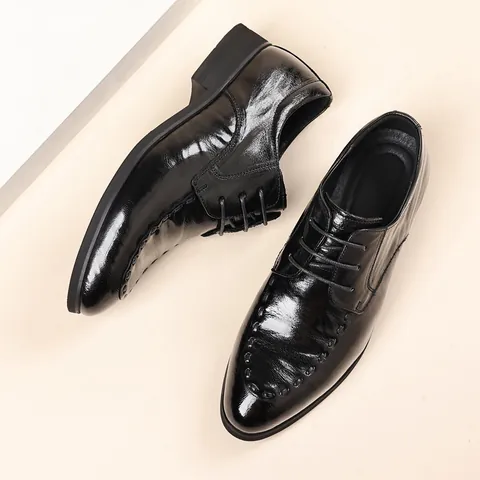 Scarpe da Uomo in Pelle di Pecora Business Casual Punta a Punta Stringate Suola in Gomma Morbida Calzature Formali Cucite