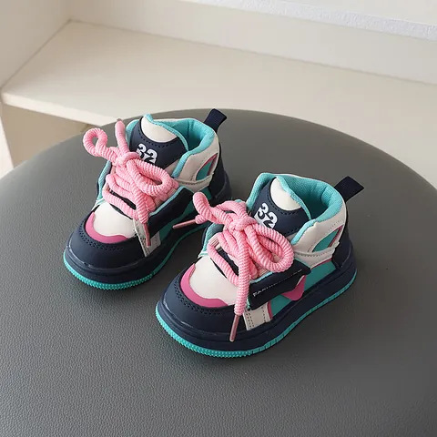 Kinder High Top Sportschuhe Kontrastfarben Dicke Schnürsenkel Brotschuhe Atmungsaktiv Rutschfeste Lässige Sneakers Für Jungen Mädchen