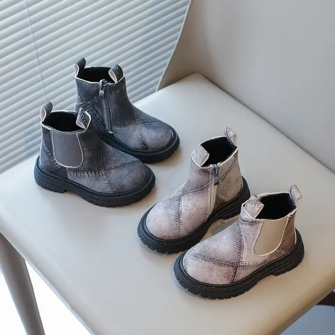 British Style Girls Martin Boots Microfiber Leather Denim Texture Casual Short Boots Autumn Winter Non-slip Side Zipper Kids Footwear