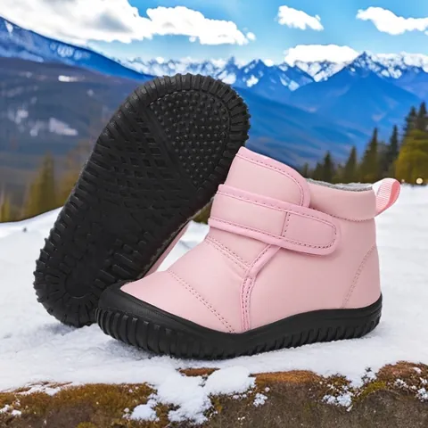 Kids Winter Snow Boots Warm Plush Lined Non-slip Rubber Sole Hook-and-loop Short Boots For Boys Girls Toddler