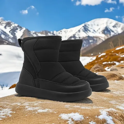 Kids Winter Snow Boots For Boys Girls Warm Fleece Padded Artificial Leather Short Boots Thick Sole Toddler Fashion Outdoor Cotton Shoes