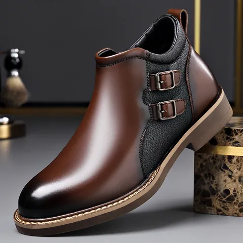 Stivali Martin da Uomo Vintage Invernali Caldi Foderati in Pile Pelle Sintetica Stivaletti Con Cerniera Laterale Doppia Fibbia Scarpe Casual