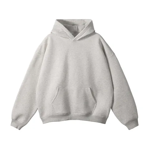 Men's American Retro Cotton Blend Drawstring-free Hoodie Casual Solid Color Drop Shoulder Kangaroo Pocket Loose Pullover Top