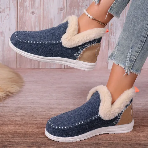 Botas de Nieve Cortas para Mujer Forro de Felpa Suela de Poliuretano Cálidas Sin Cordones Tallas Grandes Invierno Casual