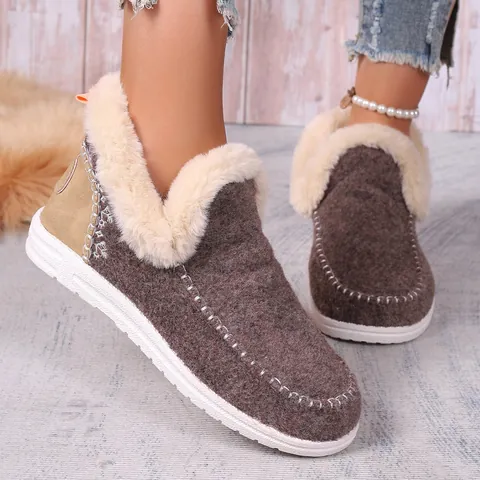 Botas de Nieve Cortas para Mujer Forro de Felpa Suela de Poliuretano Cálidas Sin Cordones Tallas Grandes Invierno Casual