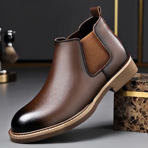 Botas Chelsea de Hombre Estilo Británico Piel Sintética Slip On Botas Martin Forro de Felpa Cálida Botines para Otoño Invierno Casual Business