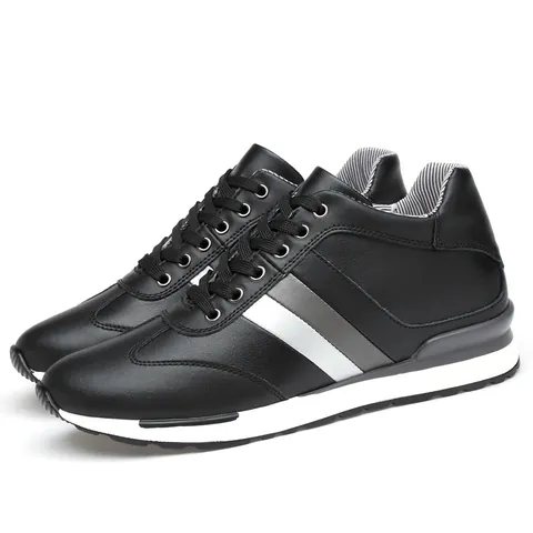 Men Hidden Height Increasing Sneakers Cowhide Fabric Breathable Wear Resistant Korean Style Casual Sporty Running Shoes For Daily Walking