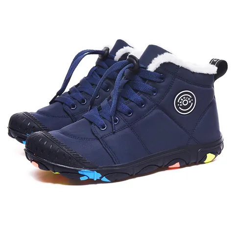 Kids High-Top Snow Boots Waterproof Oxford Cloth Warm Fleece Lined Winter Outdoor Shoes For Boys Girls Travel Anti-Slip Cotton Boots