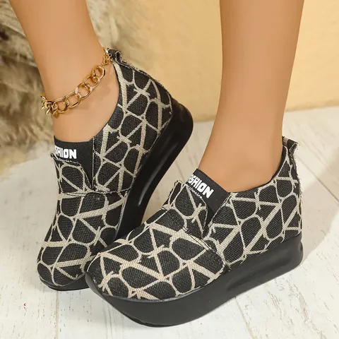 Women Wedge Platform Sneakers Breathable PU Slip-on Casual Shoes Lightweight Height Increasing Sporty Walking Shoes for Women