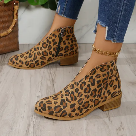 Dames Western Fashion V-hals Chelsea Boots Spitse Neus Blokhak Enkellaarzen Grote Maat Zijrits Slip-on Schoenen